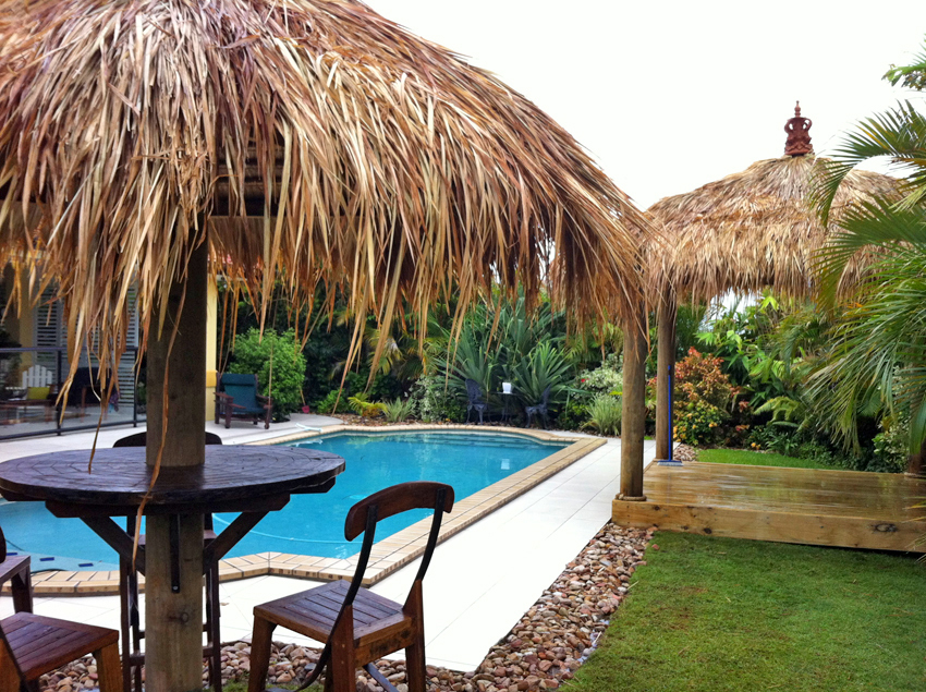 Sizes of Thatch Roof Tiki Huts Available at Aarons Outdoor Living